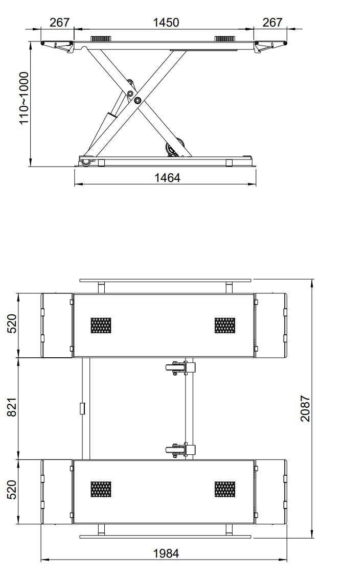 HEBEBÜHNE SCHERE MOBIL, HYDRAULISCH OF 3 T, 230V, H: 1 M, BLAU - RP-8510PE (ELEKTR. ENTRIEGELUNG)